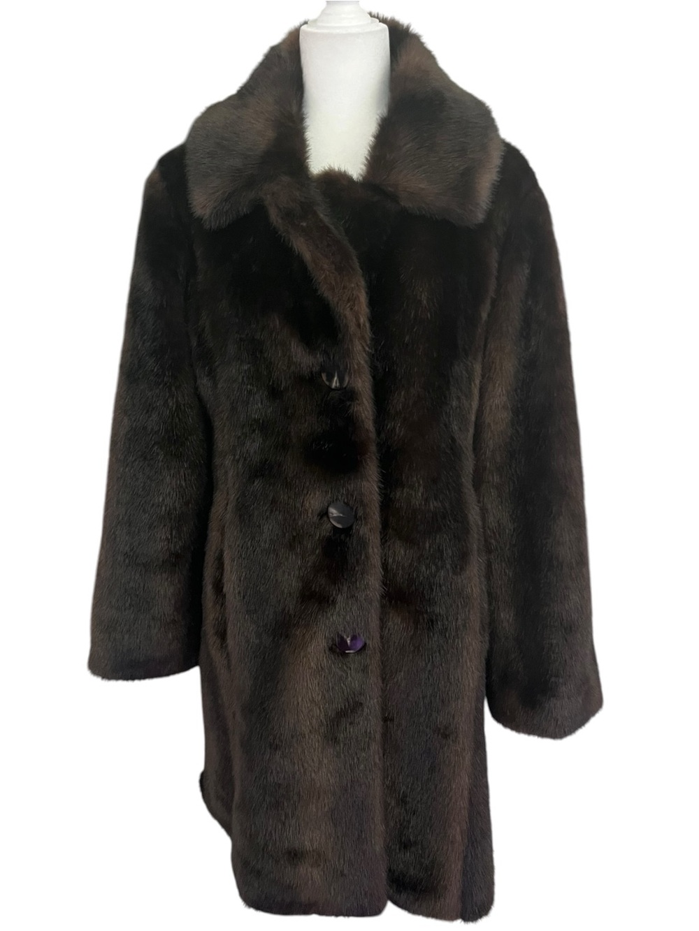 Vintage Pendleton Faux Mink Fur Brown Midi Coat Size Large